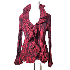 Sere Nade‎ Top Womens XL Accordion Pleated Ruffles Avant Garde Red Crinkle Art
